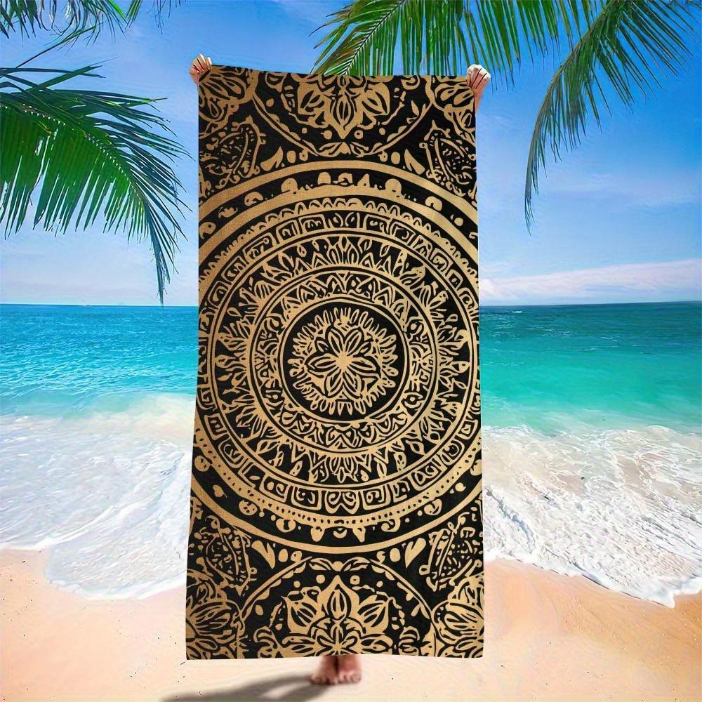 

Beach Towel Black and Gold Mandala Pattern Sun Protection and Windproof Suitable for Beach Pool Camping Travel Beach Blanket W30*H60(CM)