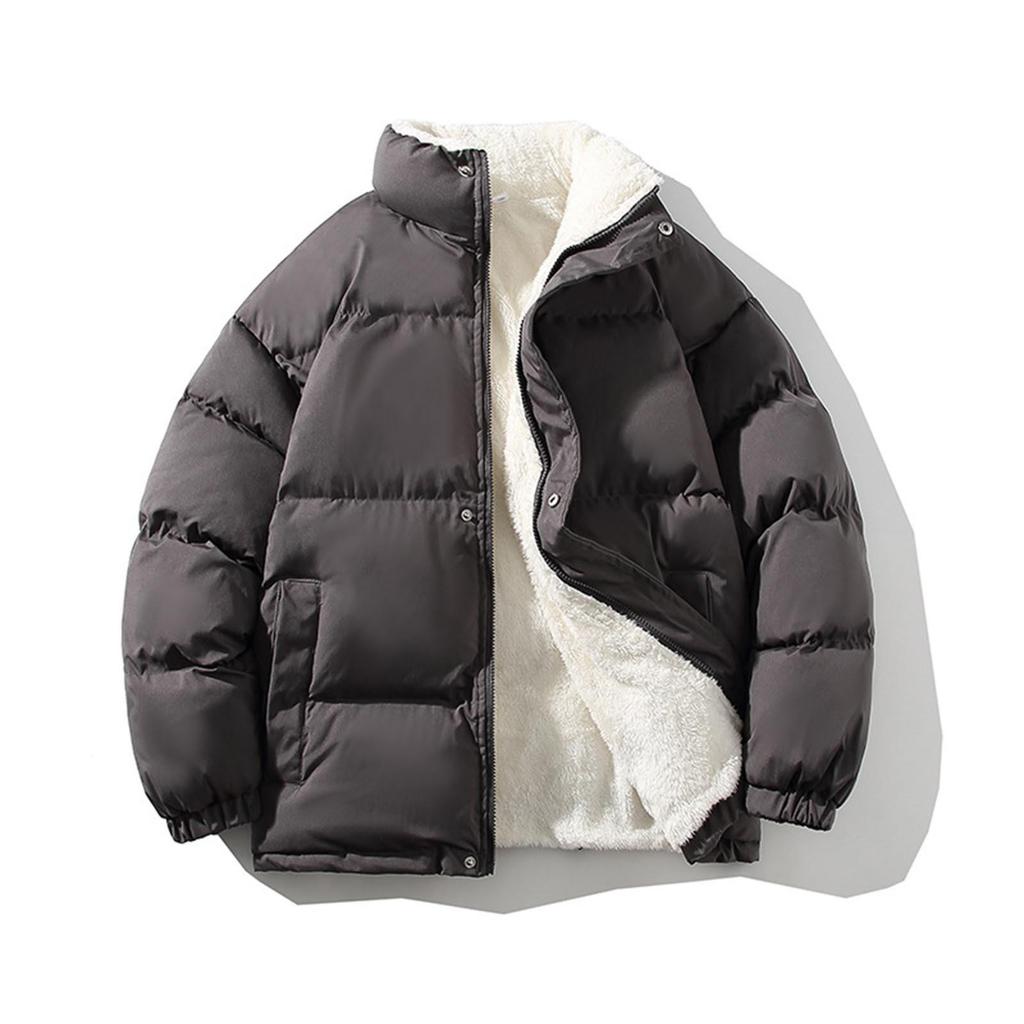 Winter  Men's Solid Collar Plush Bread Jacket Casual Cotton Coat