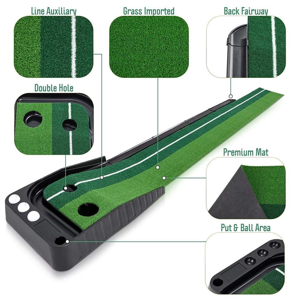 Mata do puttowania golfa Trener puttera golfowego Zielony dywan do puttera Zestaw do ćwiczeń Powrót piłki Mini golf Putting Fairway 250 x 30 cm