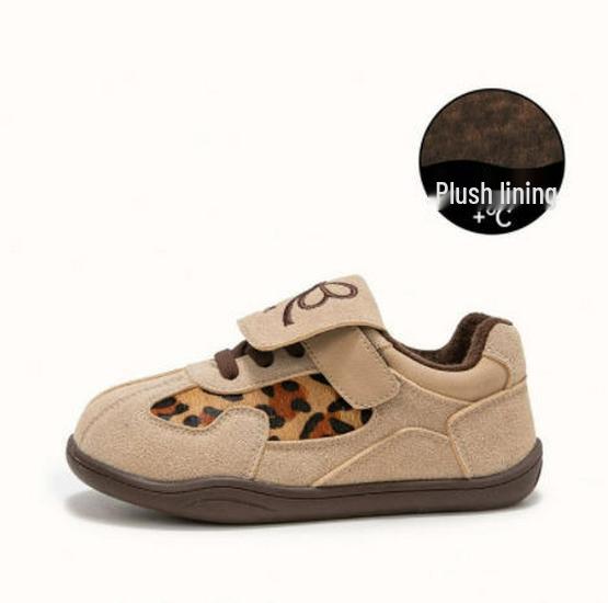 Девичьи спортивные кроссовки с леопардовым принтом: Новый стиль 2025, Уютный велюр, Осенне-зимние детские кроссовки 23