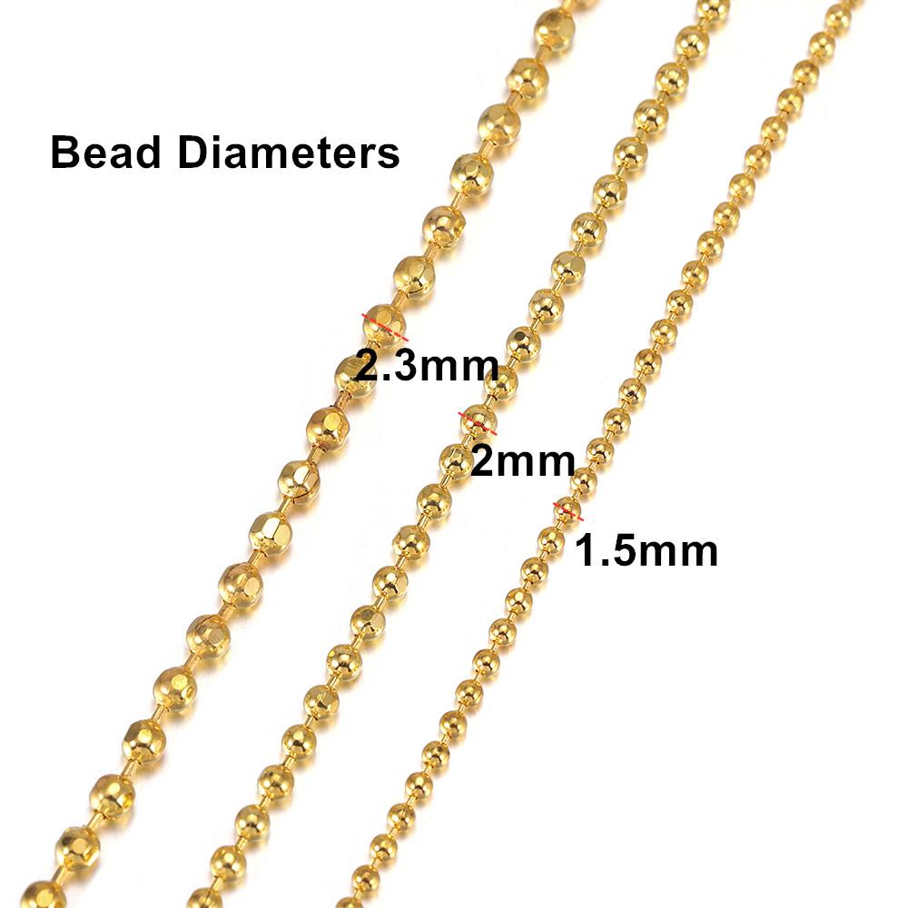 5m/lot 1.5 2 2.3mm Gold Color Copper Faced Ball Bead Chains Round Beads Chains for DIY Jewelry Making Necklace Bracelet