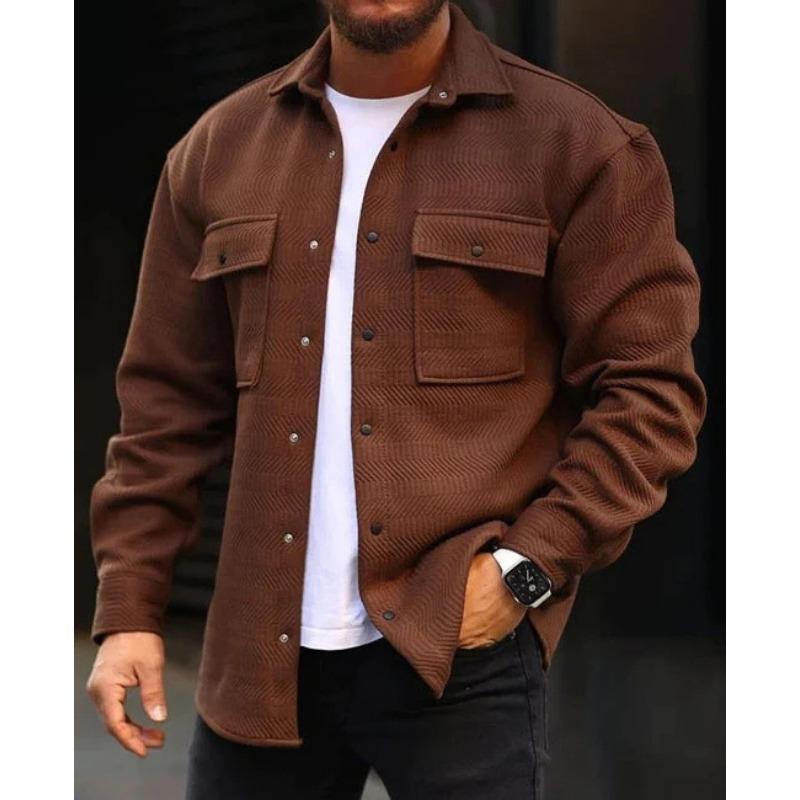 Men Fashion Turn Down Collar Long Sleeve Casual Workwear Windproof Jacket