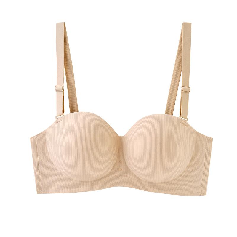 Summer Strapless Striped Underwear Light and Small Chest Gathering Underwear Comfortable No Steel Ring Soft Bra