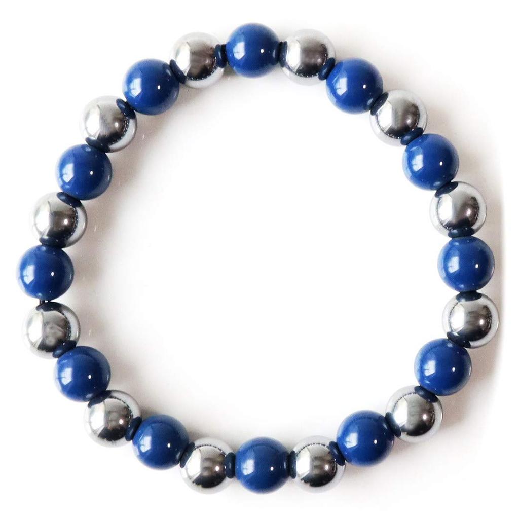 Bransoletka z rudy terahercowej Hokutolite Blue Blue 8mm Kamień mocy dalekiej podczerwieni Obwód wewnętrzny [ZŁOTY KAMIEŃ] Ok.. 19,5 cm
