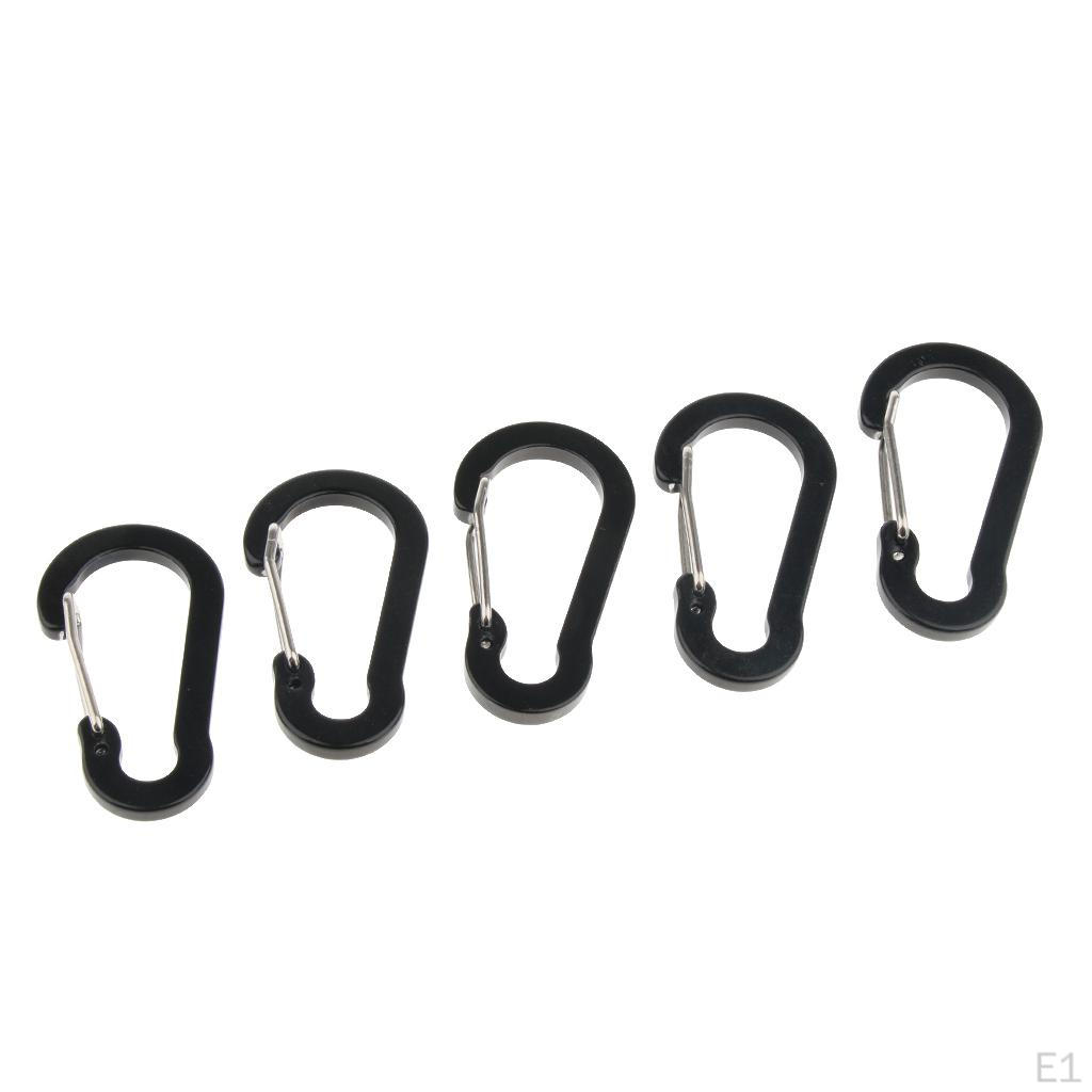 5 Pack Aluminum Carabiner Clip Set, D with , Keychain Buckle Hook for Keys Holder Organizer, Camping