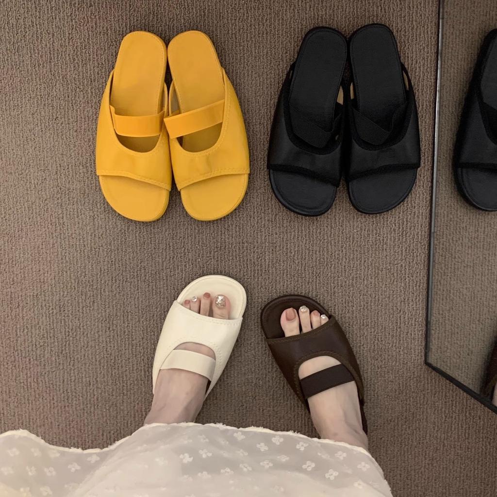 Niche yellow suede with skirt French small cool slippers fairy shoes outer wear 2025 summer with skirt sandals