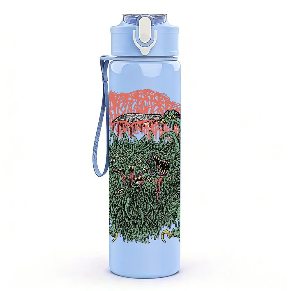 1PC Green bushy plant nature print 750ml colorful plastic sports water bottle leakproof pop up lid with straw for outdoor work home use