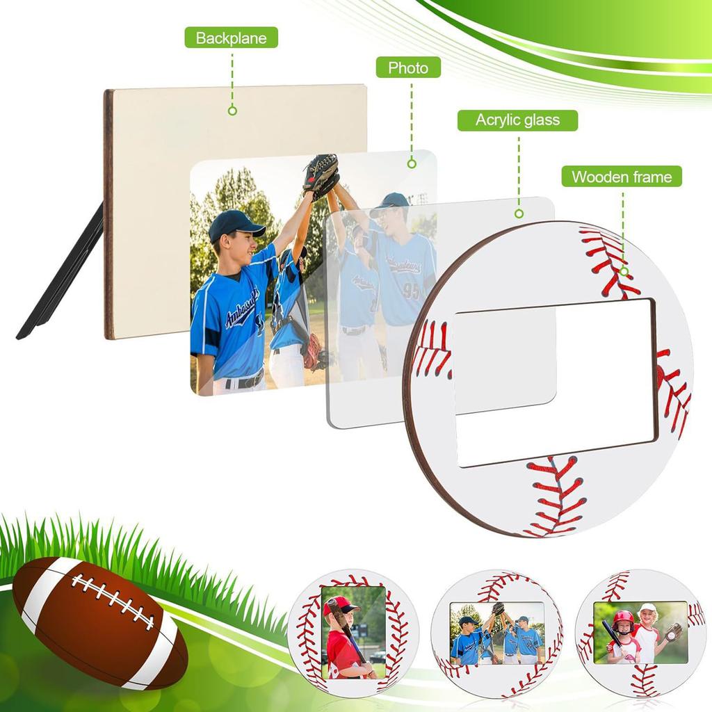 2Pcs Wood Baseball Soccer Photo Frames Sports Themed Tabletop Display Picture Holders for Home Decors for Athletes Teams