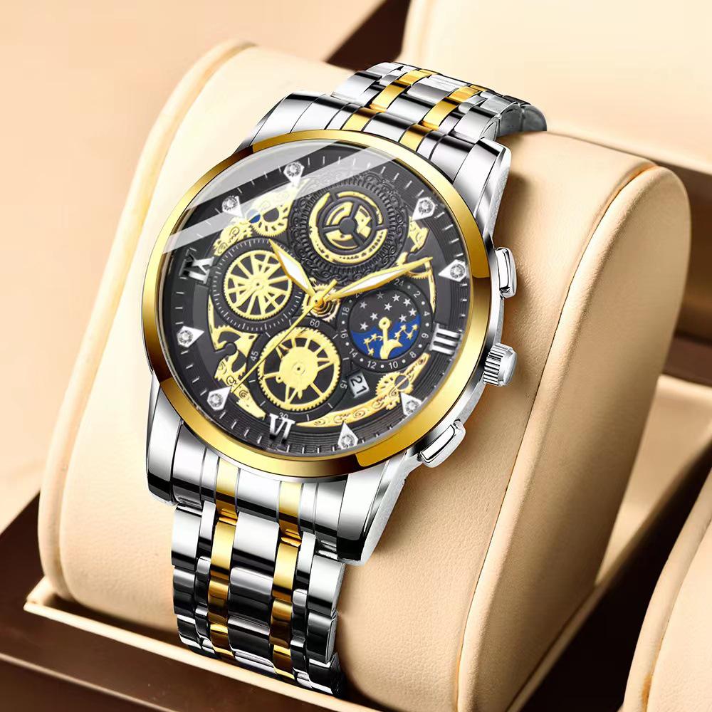 Tycoon Gold Men's Waterproof Diamond-Set Luminous Date Watch