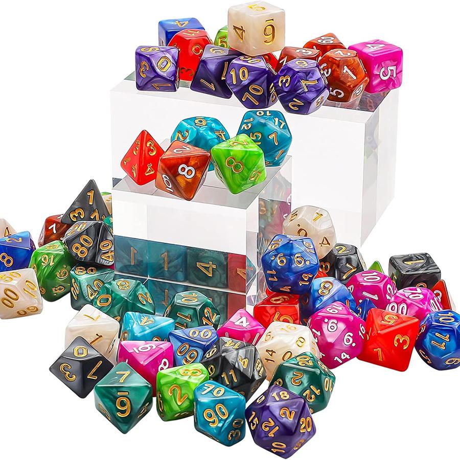 49-teiliges polyedrisches Würfelset mit 7 schwarzen Kordelzugbeuteln, 7 komplette Sätze D4 D6 D8 D10 D% D12 D20 für DND RPG ZSY
