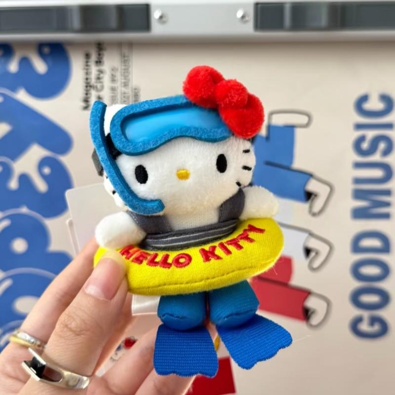 Sanrio Plush Keychain outdoor diving swimring series Cartoon Hello Kitty Plushies Toys Pendant Cute kuromi Doll Holiday gift