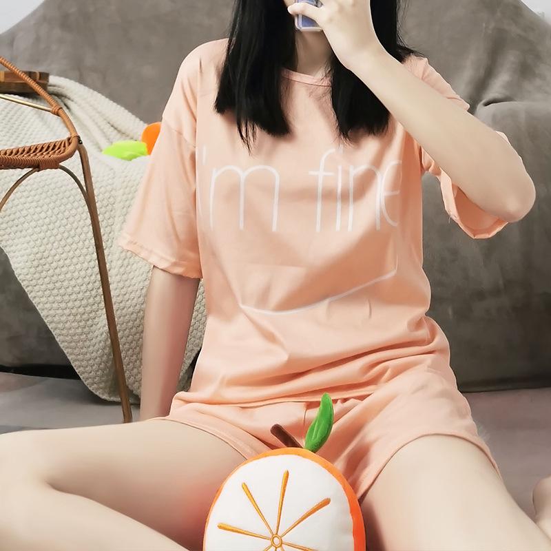 Women's Cute Summer Pajama Set - Short-Sleeved Top & Shorts, Casual Cartoon Loungewear for Indoors and Out.