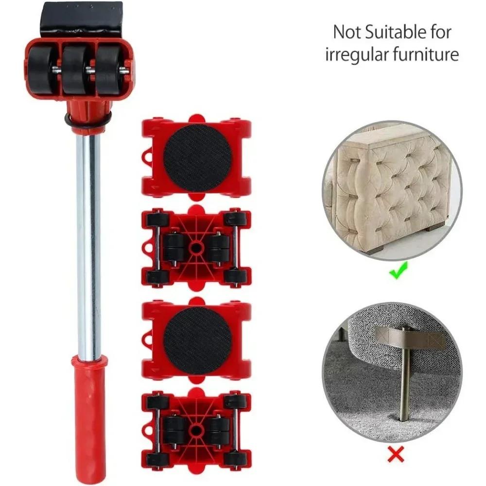 5Pcs/Set Furniture Lifter Mover Roller with Wheel Bar Moving Device Lifting Helper Furniture Heavy Duty Moving Transport Tool