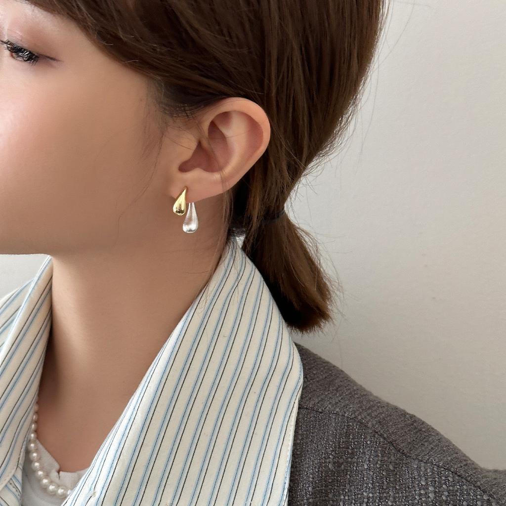 Smooth Double Colors Waterdrop Back Hang Post Geometry Stud Earrings for Women Personality Jewelry Girlfriend Gift