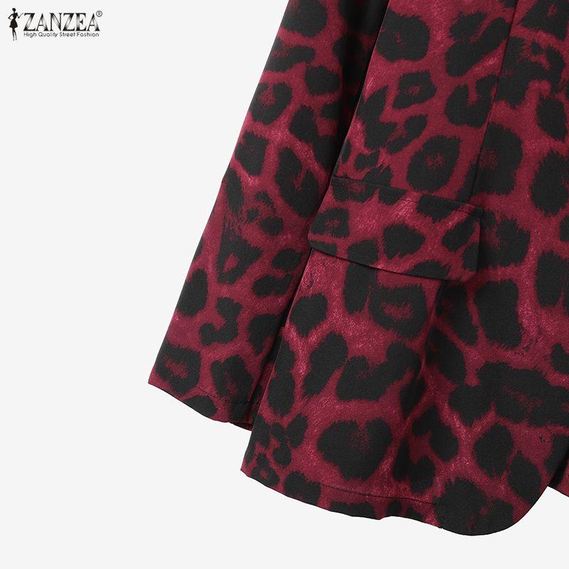 ZANZEA Women Leopard Print Cardigan Blazer and Pants Casual Two Piece Suit Sets