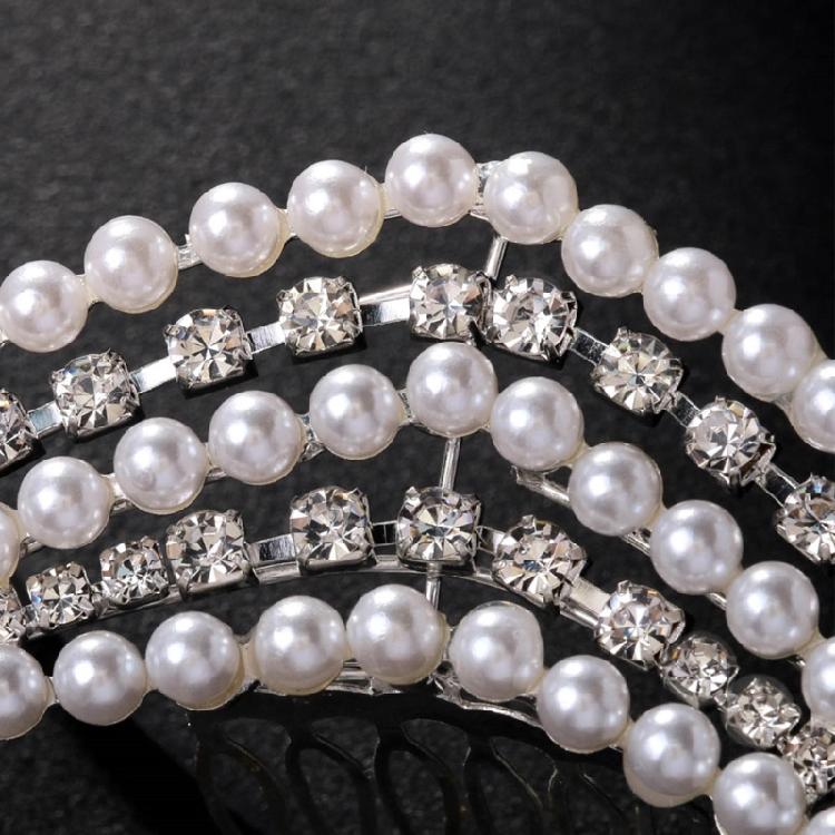 Eye-catching Pearls Hairband Luxurious Crystal Elaborate Hair Accessory for Parties Proms Masquerade Wedding