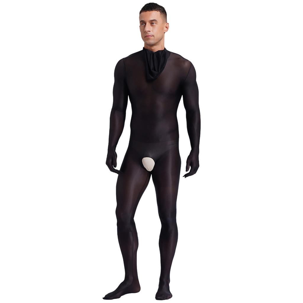 Pánské průsvitné punčochové kalhoty na celé tělo bez rozkroku se zadním zipem, odvážné klubové oblečení