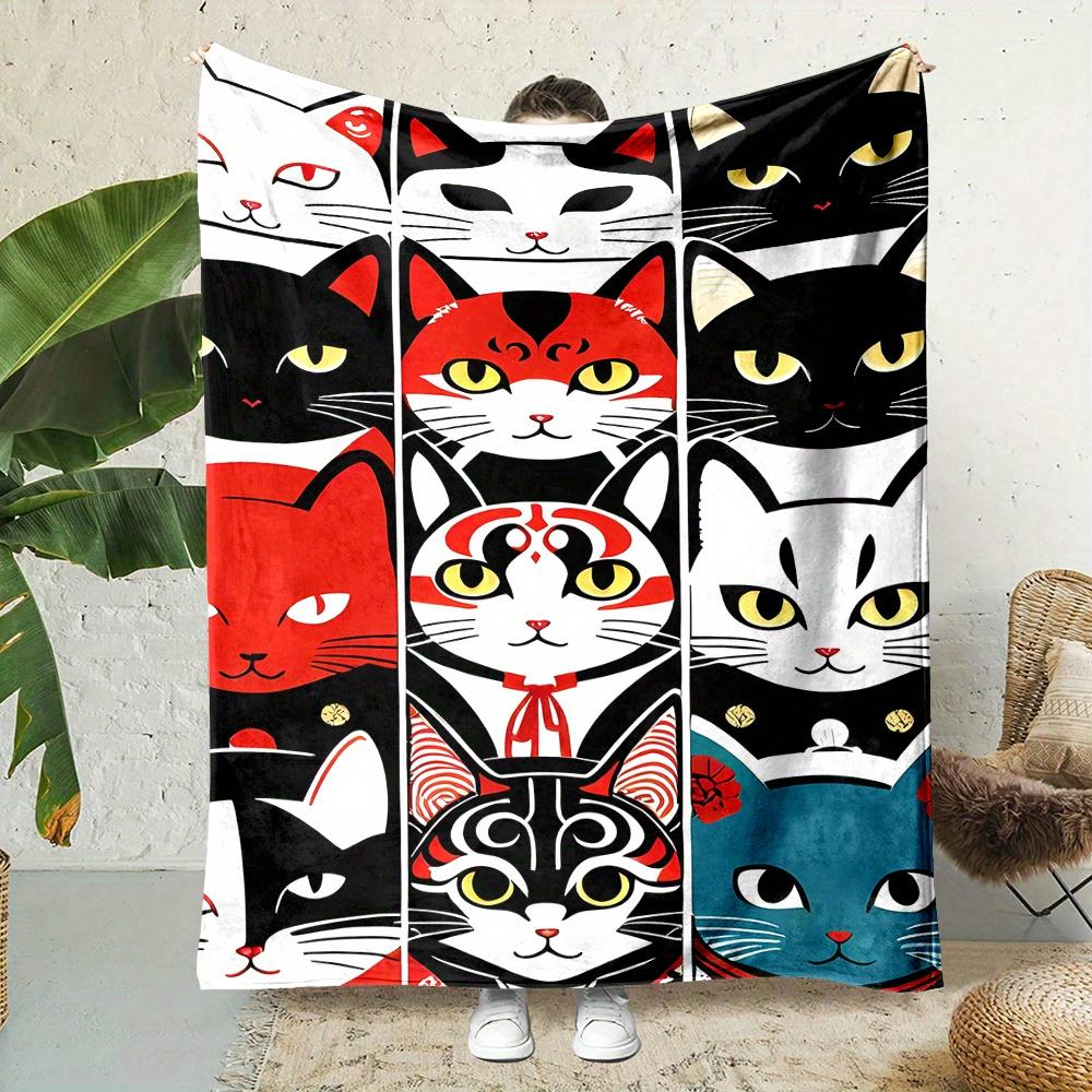 Snuggly Cat Print Throw Blanket  Reversible Flannel for AllSeason Lounging Naps  Gift Purrfection 75x100cm