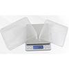 Compact, precision digital scale with 0.1g increments, weighs up to 3kg, includes Japanese instruction manual and two weighing trays
