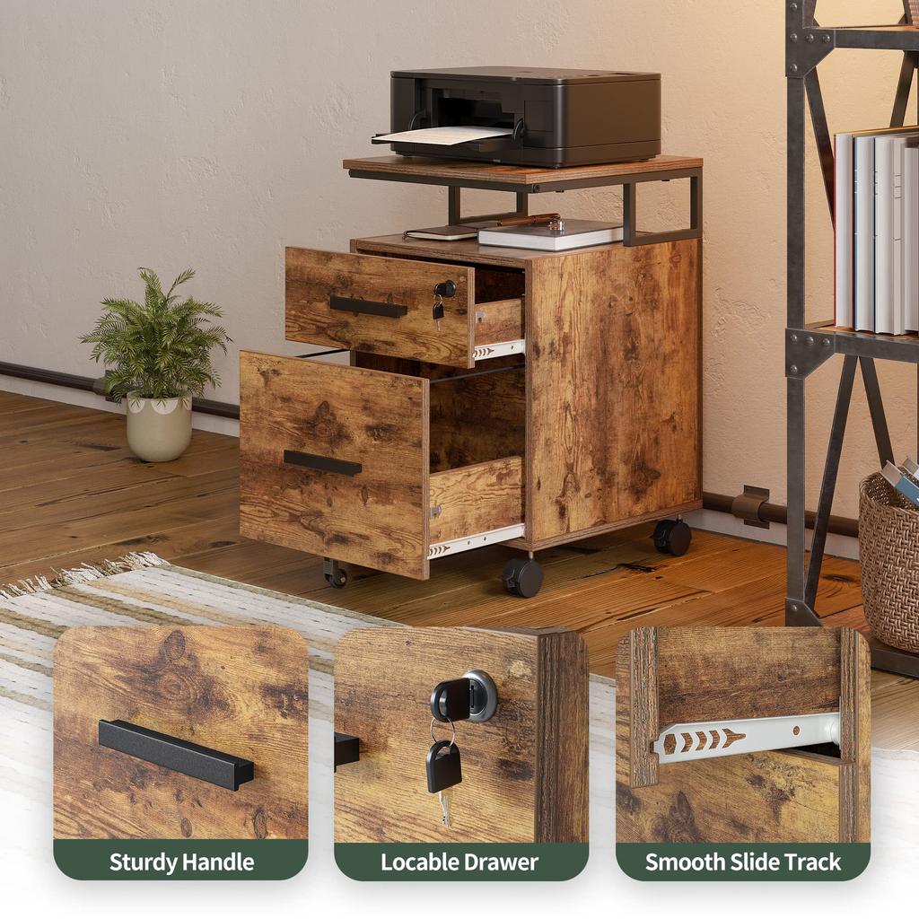 CubiCubi File Cabinet Size Printer Stand 2 Tiers Brown A4/Letter