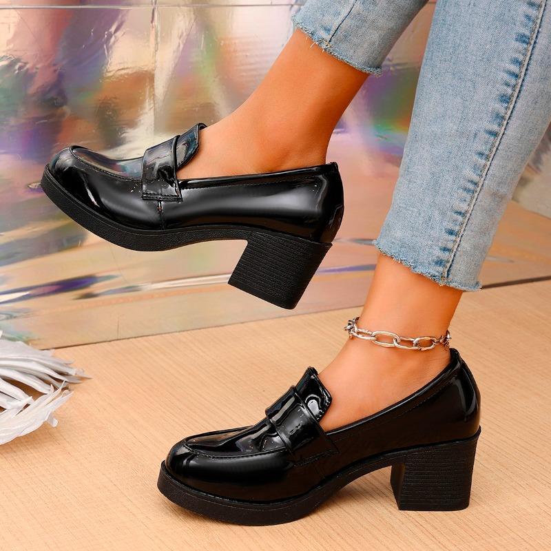 Fashion Women's Fashion Thick Heel Shoes Spring New Round Head Hollow Waterproof Anti-slip Wear-resistant High Heels
