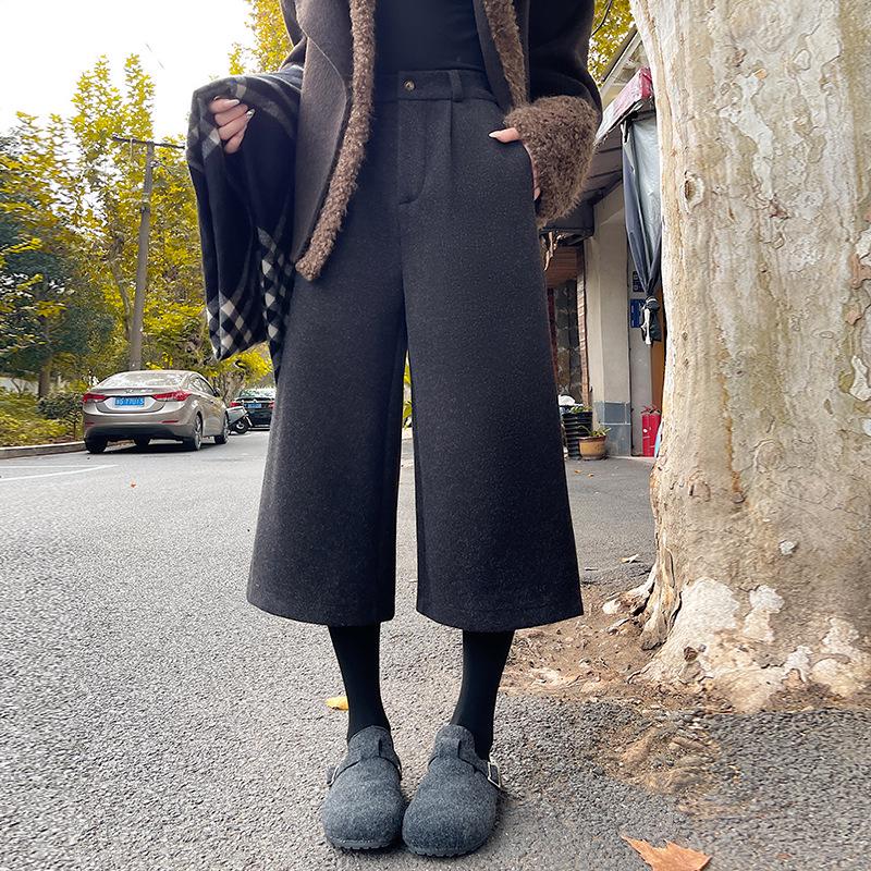 

Women s Thickened Woolen Wide-Leg Pants - 2025 Autumn/Winter Casual Loose Fit 3XL чорний