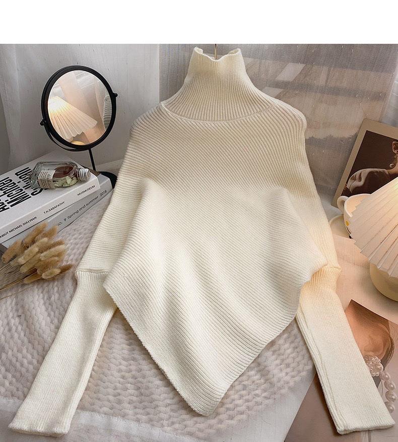 Women's Red High Collar Slim Knit Sweater - Autumn/Winter 2025 Korean Trend