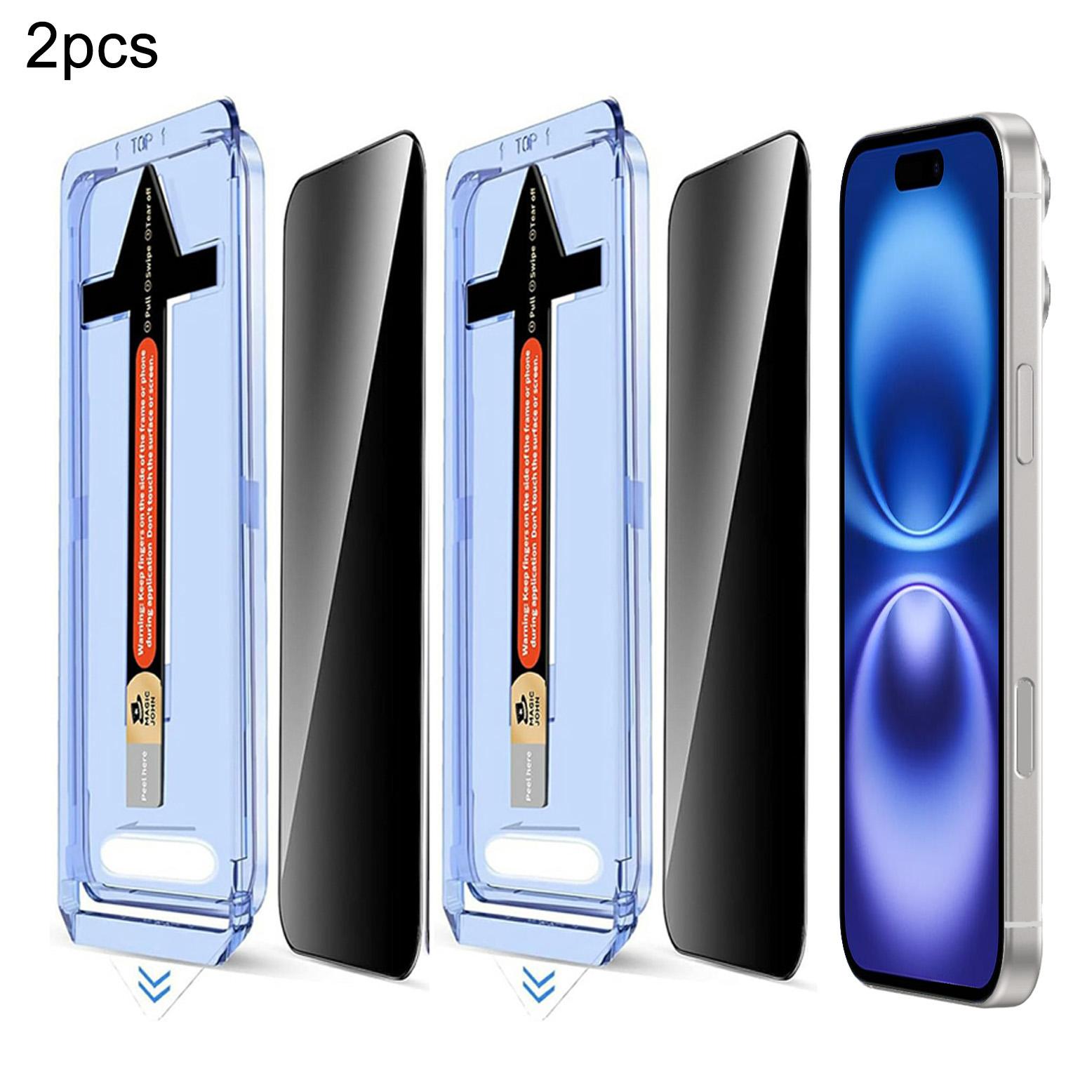 

2 Sets For iPhone 16/15 Anti Spy Tempered Glass Screen Protector with Automatic Dust Removal Tool Type A