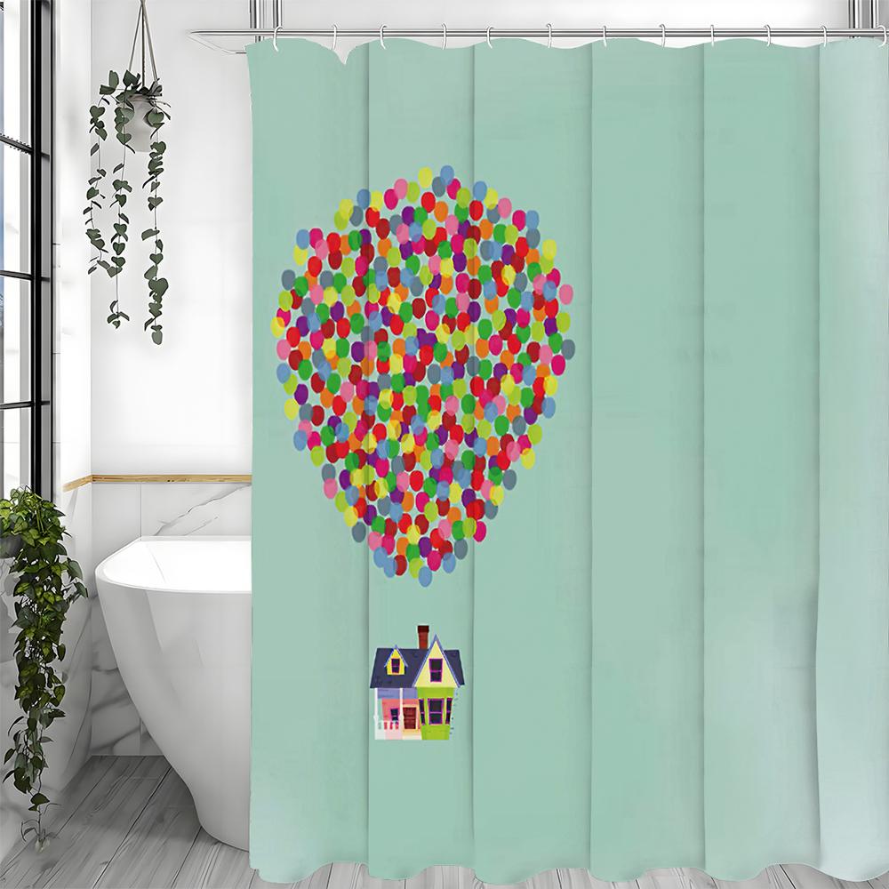 Heißluftballon Hütte Duschvorhang, Badezimmer Dekorativer Duschvorhang, Wasserdichter Duschvorhang mit Haken
