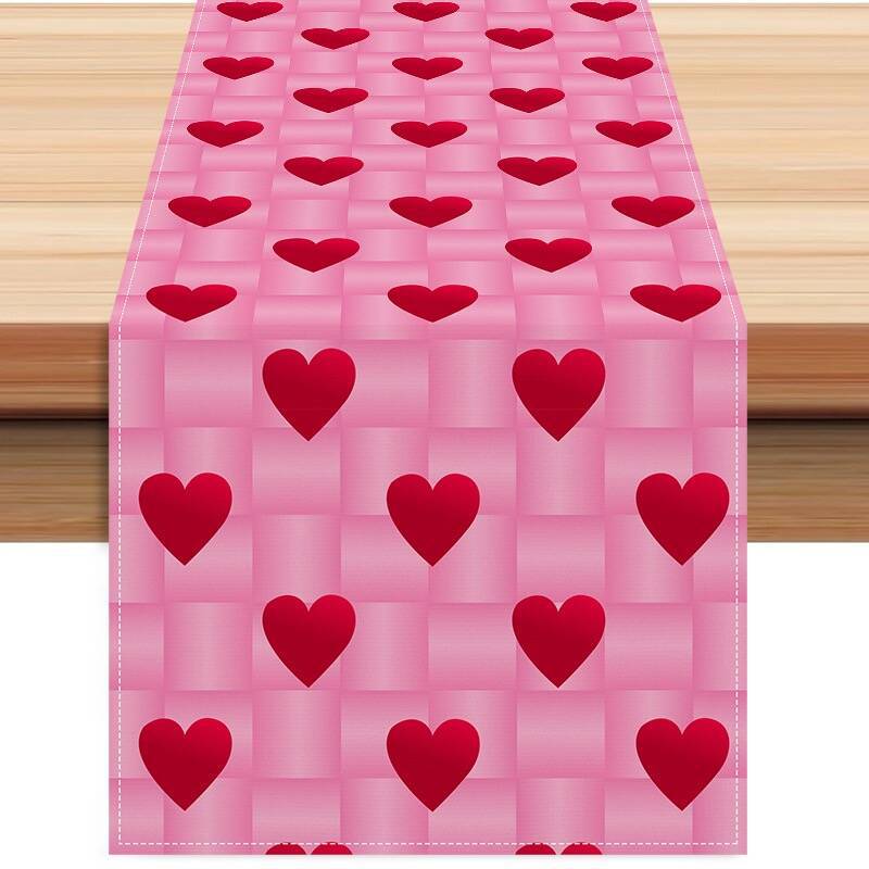 Valentine'S Day Table Flag Red Love Plaid Home Holiday Decoration Table Flag Tablecloth