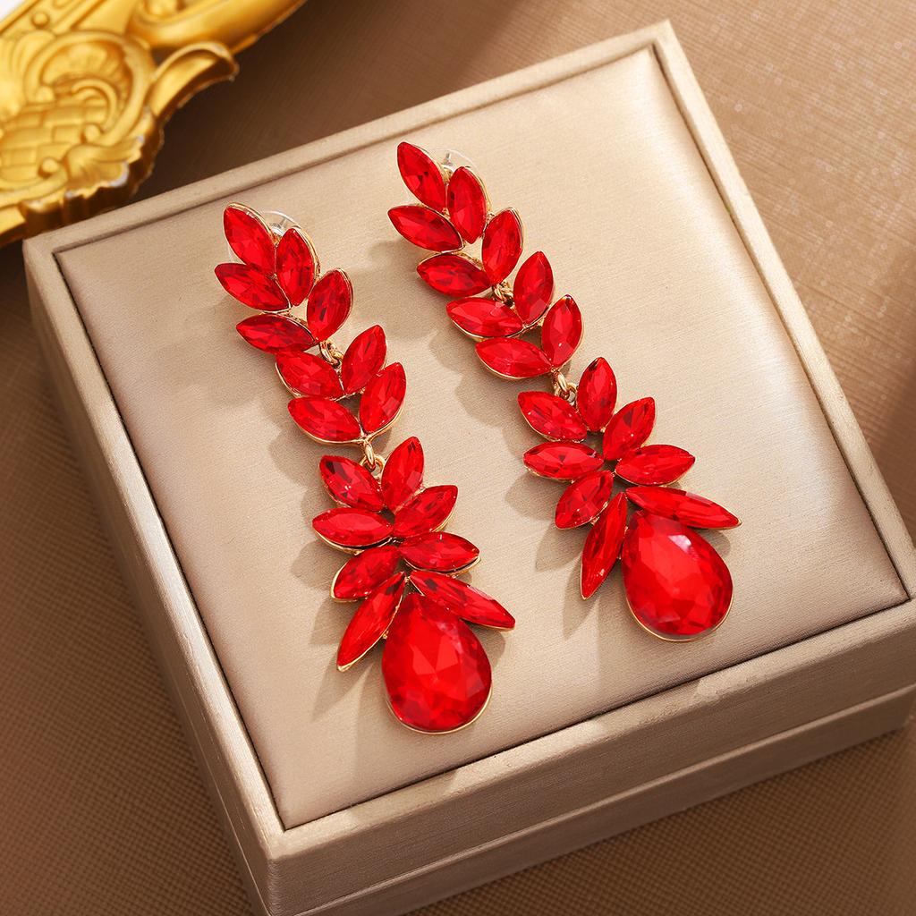 Tassel earrings light luxury temperament long leaf earrings crystal earrings