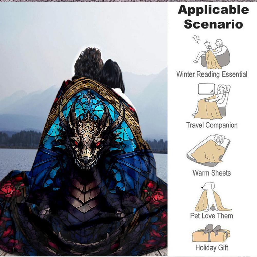 1pc Dragon Stained Art Blanket Lightweight Flannel Blanket Throw Blanket For Sofa, Bed, Travel, Camping, Livingroom, Couch, Chair, And Bed yy250902613
