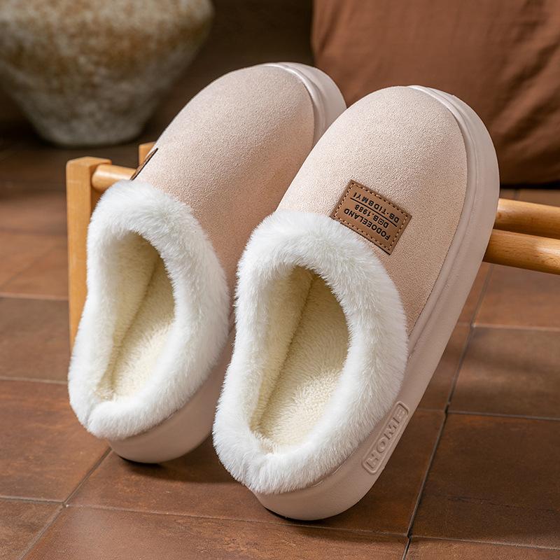 Couple Cotton Slippers Women's Home Autumn and Winter Confinement Shoes Fleece Warm Indoor Non-slip Plush Cotton Slippers Men