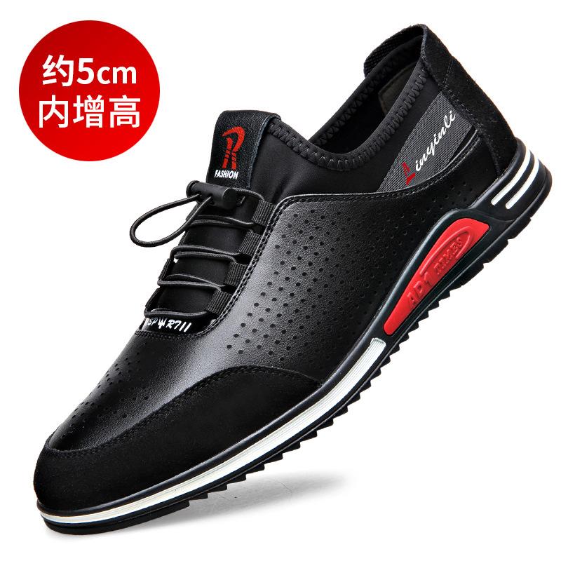 Sapatos de couro masculinos couro de vaca aumento interno de altura sapatos masculinos ocos respiráveis sapatos esportivos e de lazer sola macia respirável sapatos da moda