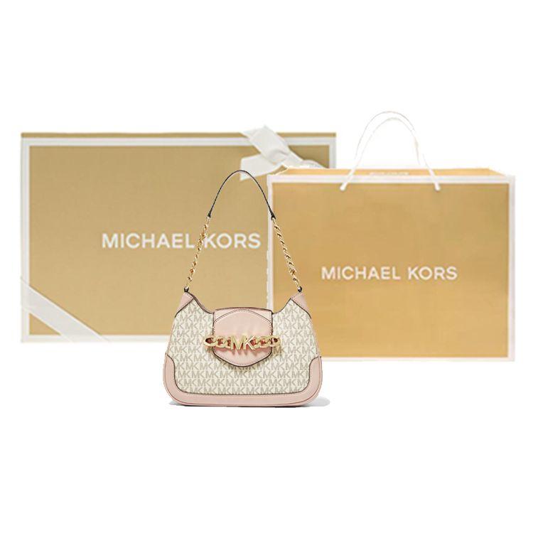Michael Kors MK Hally Chain Logo Vintage Color Block Leather Shoulder Bag Women shoulder bag Vanilla-White 30F1G2HL1B-173