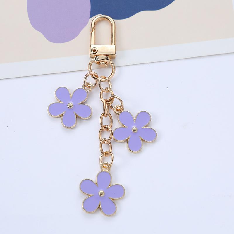 Dainty Enamel Metal Flower Pendant Key Chain Multi Color Key Bag Charms Keyring For Women