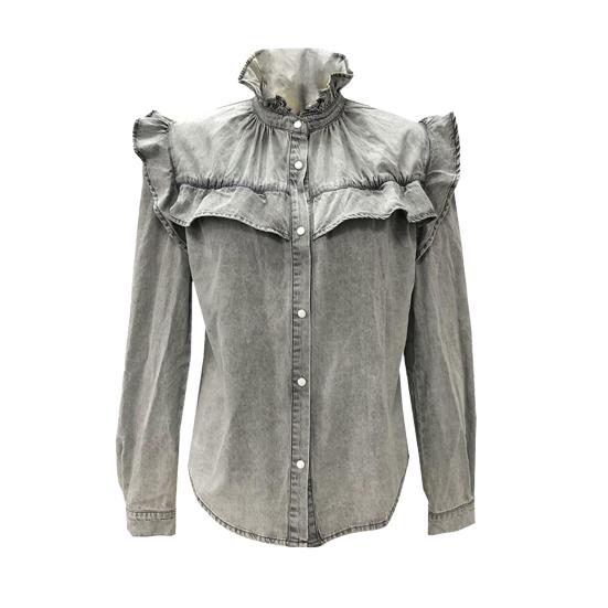 

Однобортная женская блузка с кукольным воротником, удобная осенне-весенняя модная блузка женская XL серый