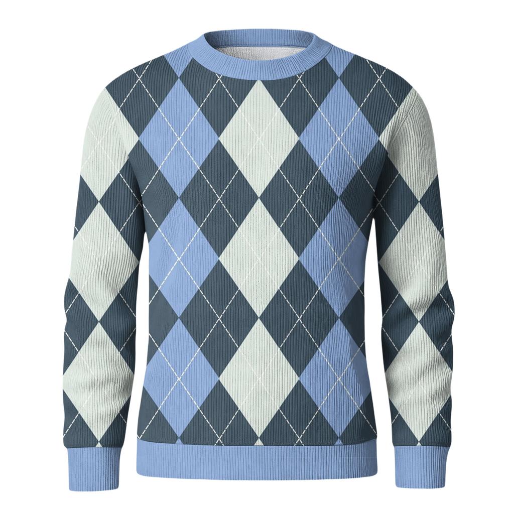 Pulôver Masculino de Tricô Canelado de Manga Comprida e Gola Redonda