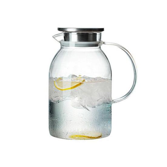 Carafă de sticlă cu capac din oțel inoxidabil Rezistentă la căldură Fierbător rece Capacitate mare Carafă de apă pentru băuturi calde și reci Fără BPA Carafă pentru ceai cu gheață