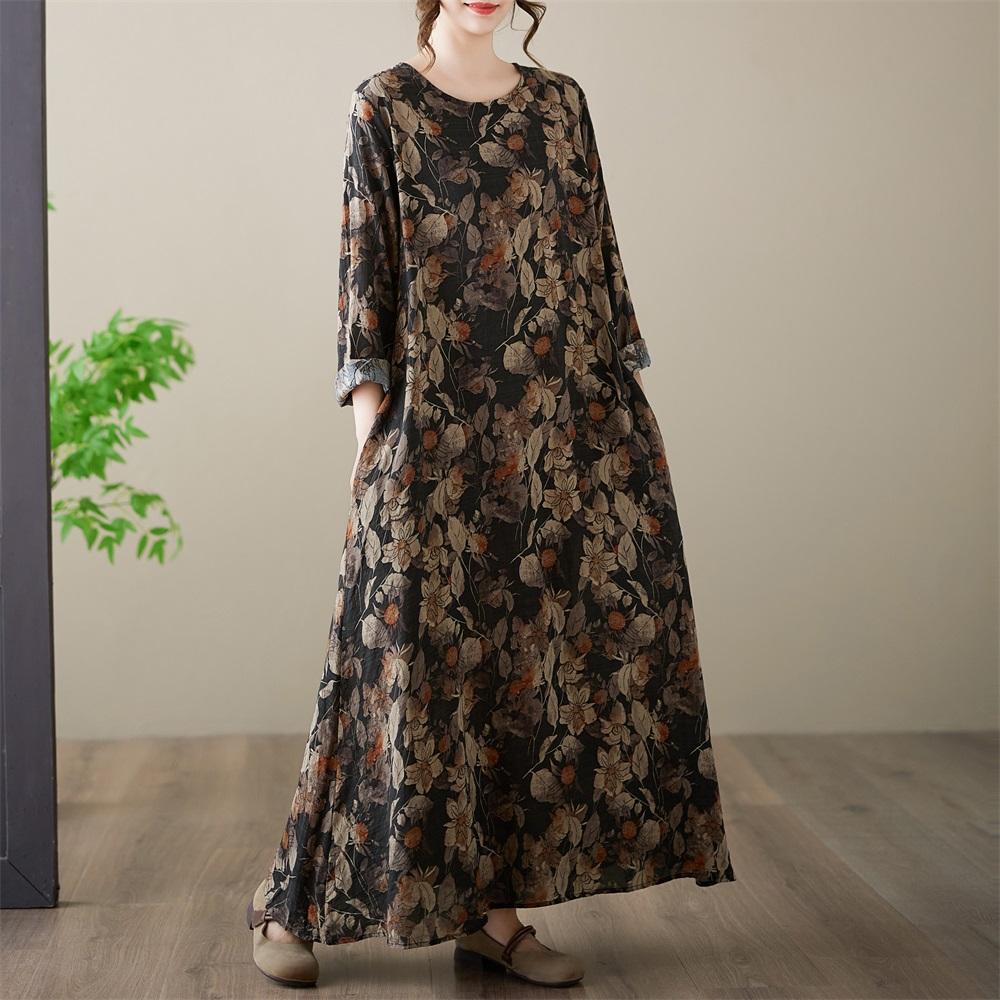 Long Sleeve Plus Size Cotton Vintage Floral New In Dresses for Women Casual Loose Spring Autumn Dress
