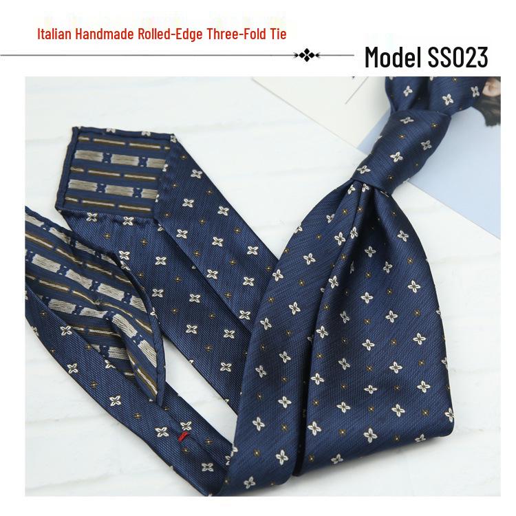 Men's Formal Arrow-Shaped Tie - Italian Handmade Rolled Edge, Three-Fold Pleat, Perfect for Weddings & Suits