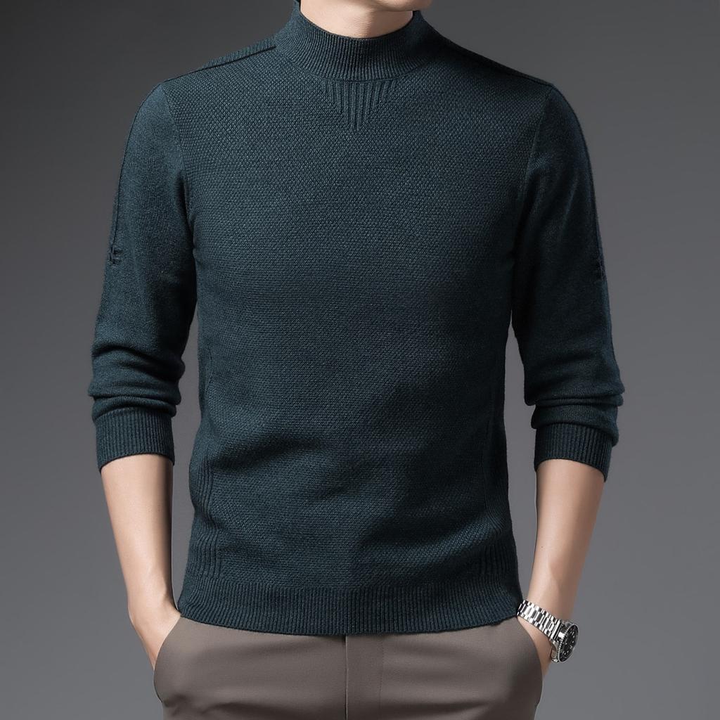 Men's Sweater Sweater Top Turtleneck Thick Winter Crewneck Dad Base Shirt Tide Solid Color