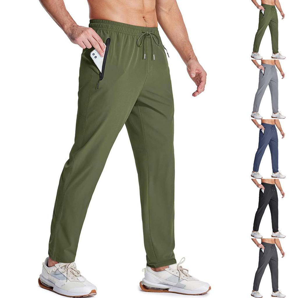 Men's Solid-Color Quick-Dry Pants Outdoor Casual Straight-Leg Loose-Fit Fitness Hiking Camping Pants