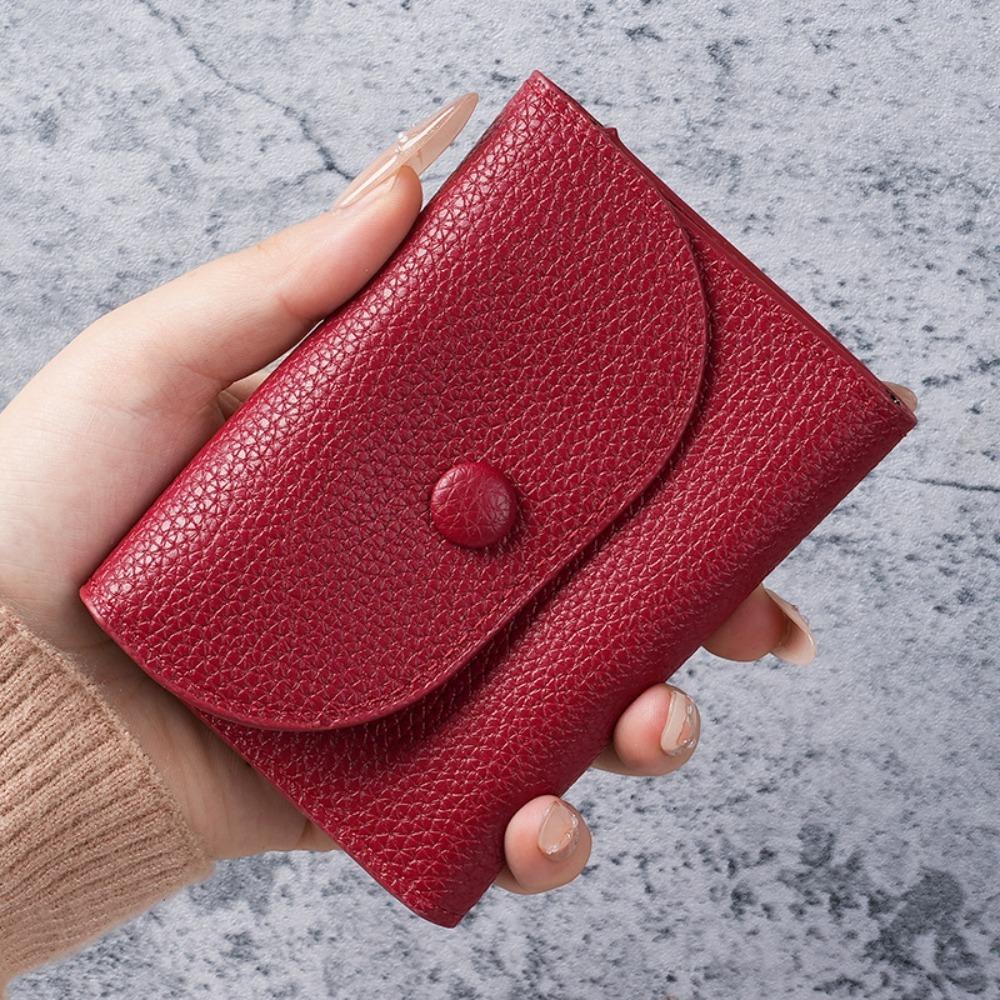 

New PU Leather Short Wallet Zipper Solid Color Card Holder Mini Small Handbag Ladies червоний