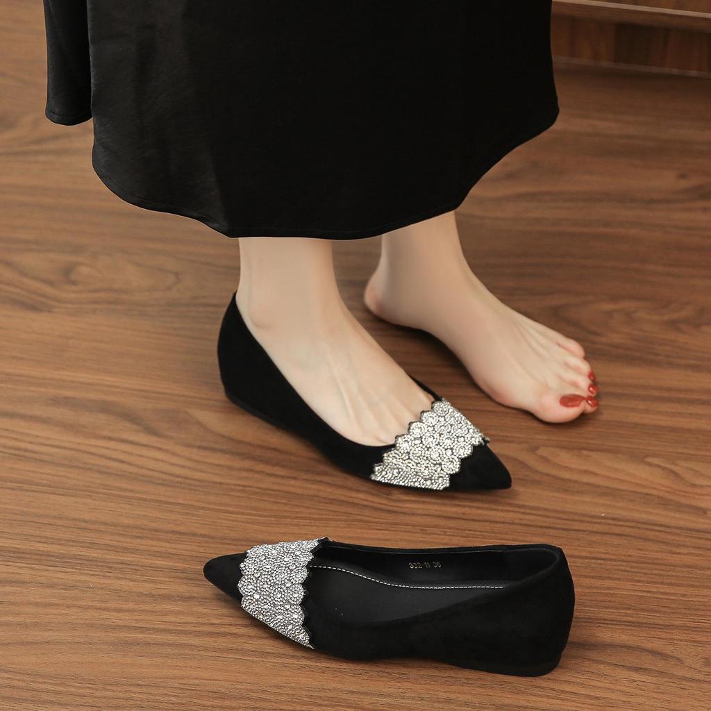 2025 Autumn Silver Rhinestone Pointed Toe Low-Cut Women's Shoes - 5CM Hidden Heel, Comfortable Fit
