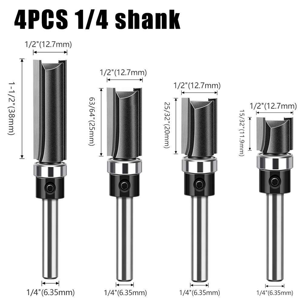 

1 шт. 6 мм 1/4 хвостовик підшипниковий прямий фрезерний біт копіювальний обрізний різець різець для ліній обрізна машина фрезерна головка деревообробні інструменти 4PCS SET 6.35 Shank