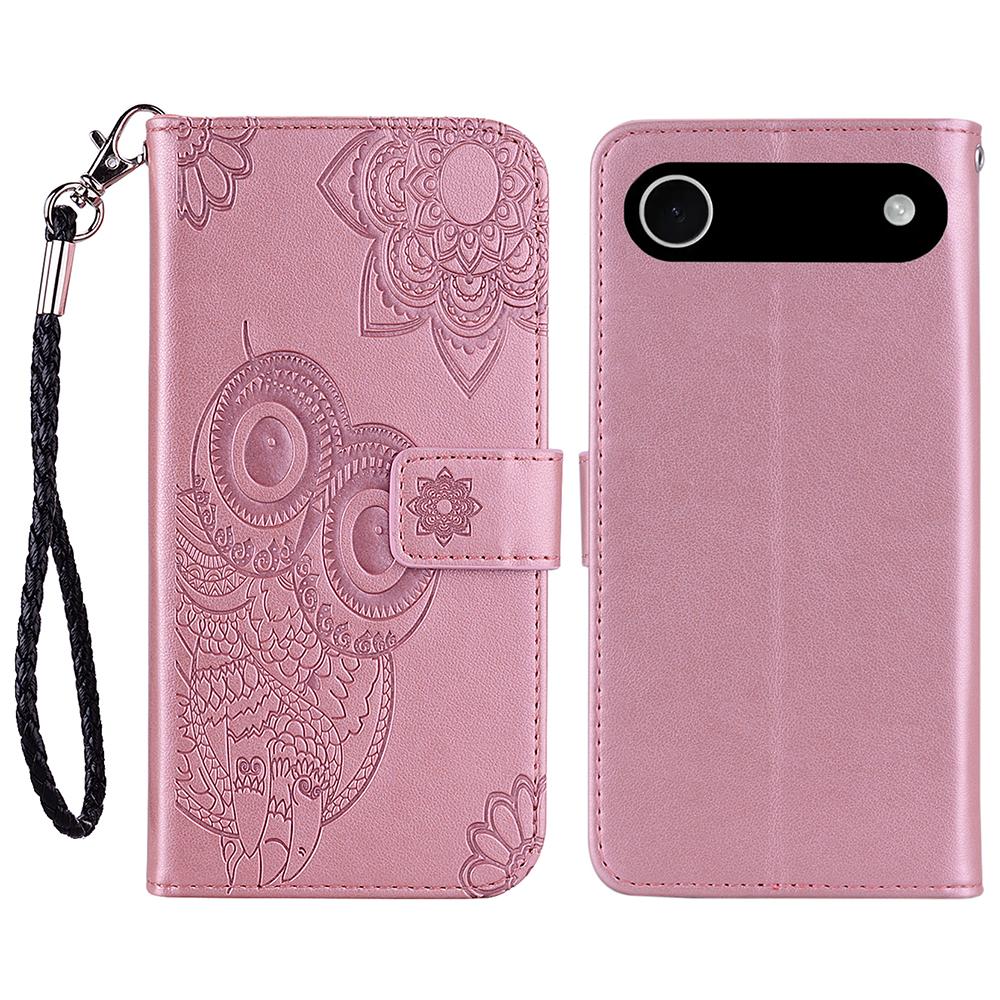 

For iPhone Air Case Owl Flower Imprinted Leather Cover Wallet with Strap