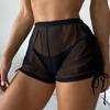 Drawstring Mesh High Waisted Swimming Trunks For Women