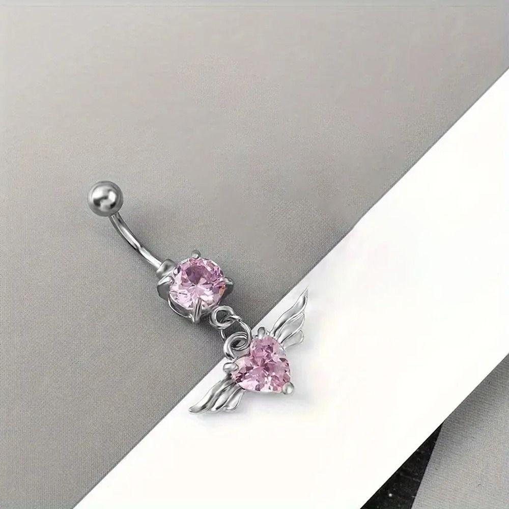 Stainless Steel Angel Belly Button Ring Rhinestone Body Piercing Jewelry Zircon Navel Ring  Women