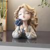 Lovely Wave Haired Girl Figures Rose Flower Statue Desk Decoration Exquisite Character Resins Sculpture Room Aesthetics Decor